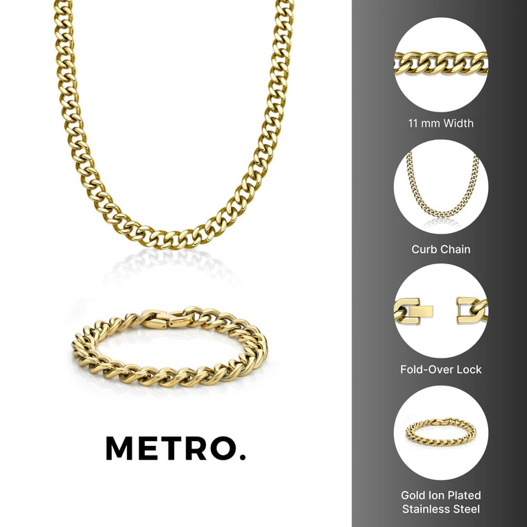 Thick Curb Chain Gift Set in Gold Ion Plated Stainless Steel, 20"