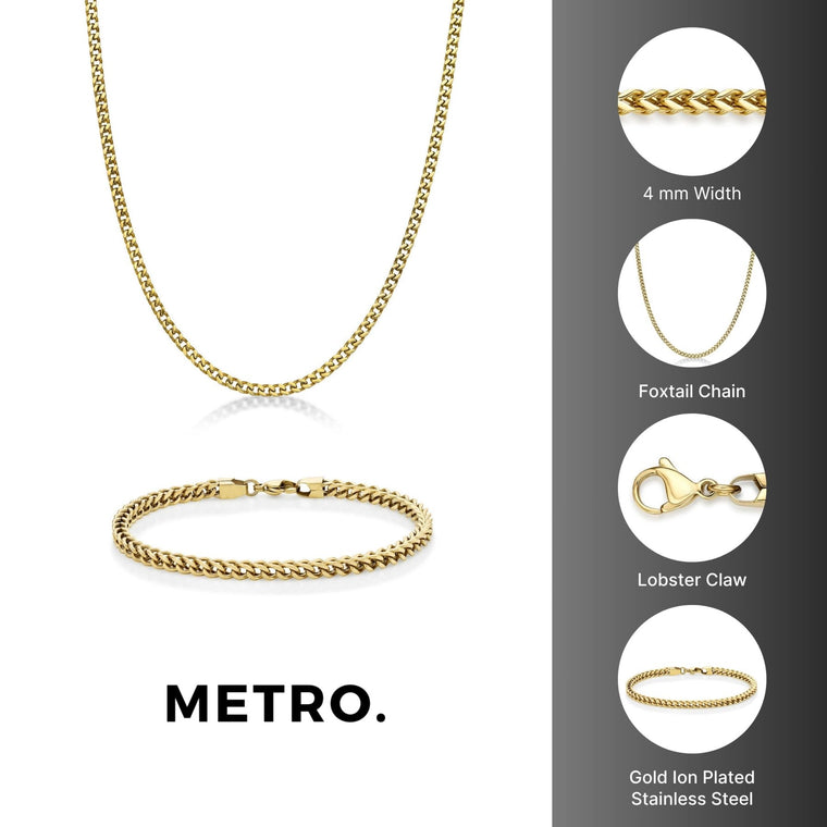Thin Foxtail Chain Gift Set in Gold Ion Plated Stainless Steel, 20"