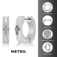 Faceted Cross Hoop Earring in Stainless Steel