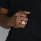 Eagle Signet Ring with Cubic Zirconia in Gold-Tone Ion-Plated Stainless Steel
