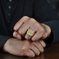 Eagle Signet Ring with Cubic Zirconia in Gold-Tone Ion-Plated Stainless Steel