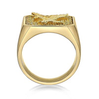 Eagle Signet Ring with Cubic Zirconia in Gold-Tone Ion-Plated Stainless Steel