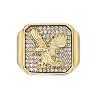 Eagle Signet Ring with Cubic Zirconia in Gold-Tone Ion-Plated Stainless Steel