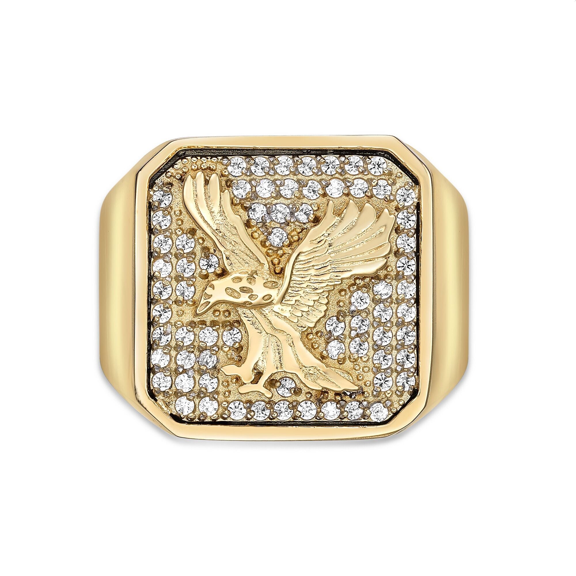 Eagle Signet Ring with Cubic Zirconia in Gold-Tone Ion-Plated Stainless Steel