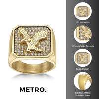 Eagle Signet Ring with Cubic Zirconia in Gold-Tone Ion-Plated Stainless Steel