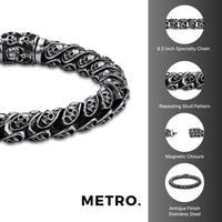 Skull Ornate Link Bracelet in Black Ion Plated Stainless Steel