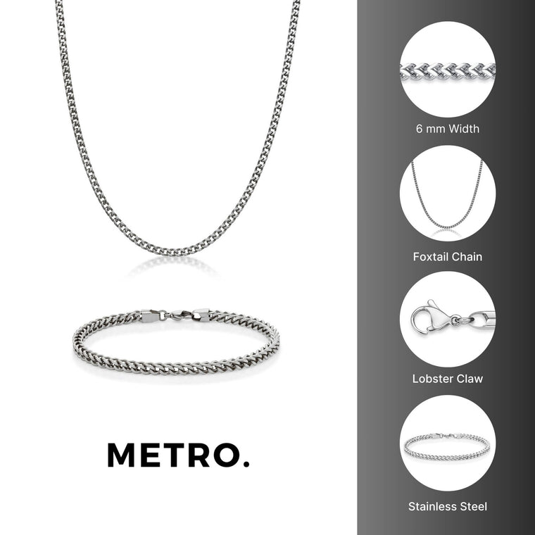 Thin Foxtail Chain Gift Set in Stainless Steel, 20"