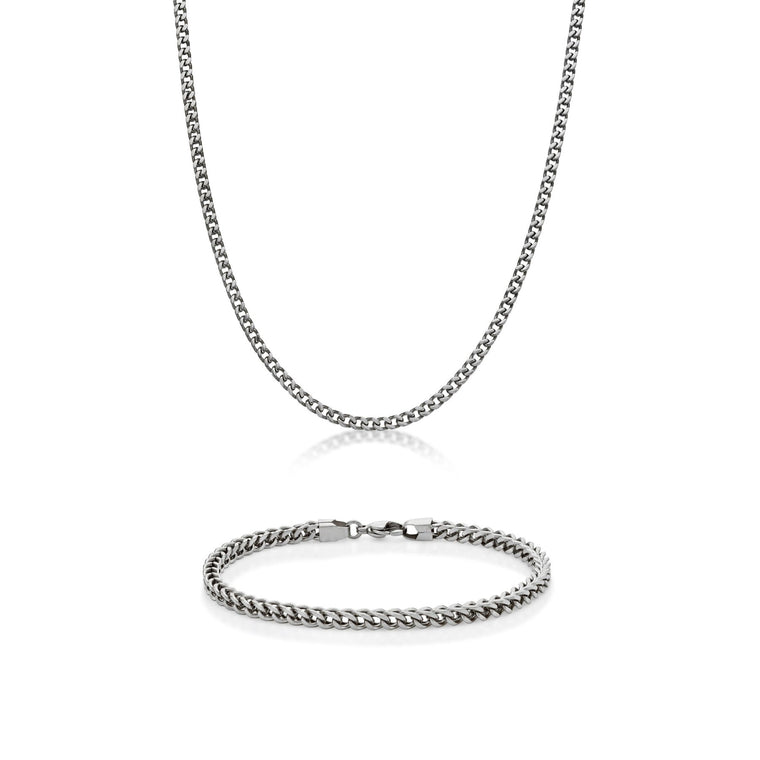 Thin Foxtail Chain Gift Set in Stainless Steel, 30"