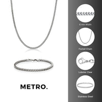 Thin Foxtail Chain Gift Set in Stainless Steel, 30"