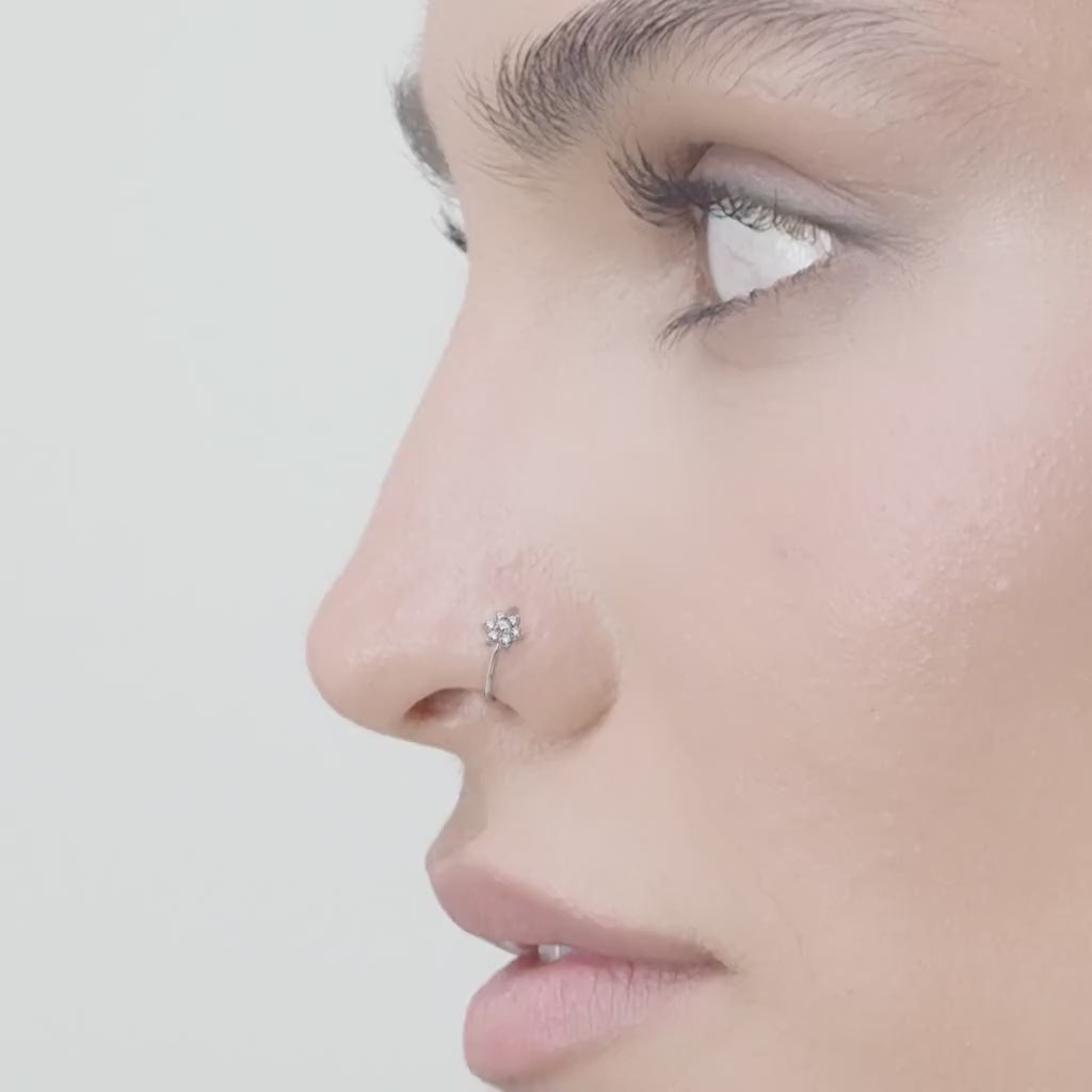 14K Gold 0.07 Carat Lab Grown Diamond Nose Hoop - 20G