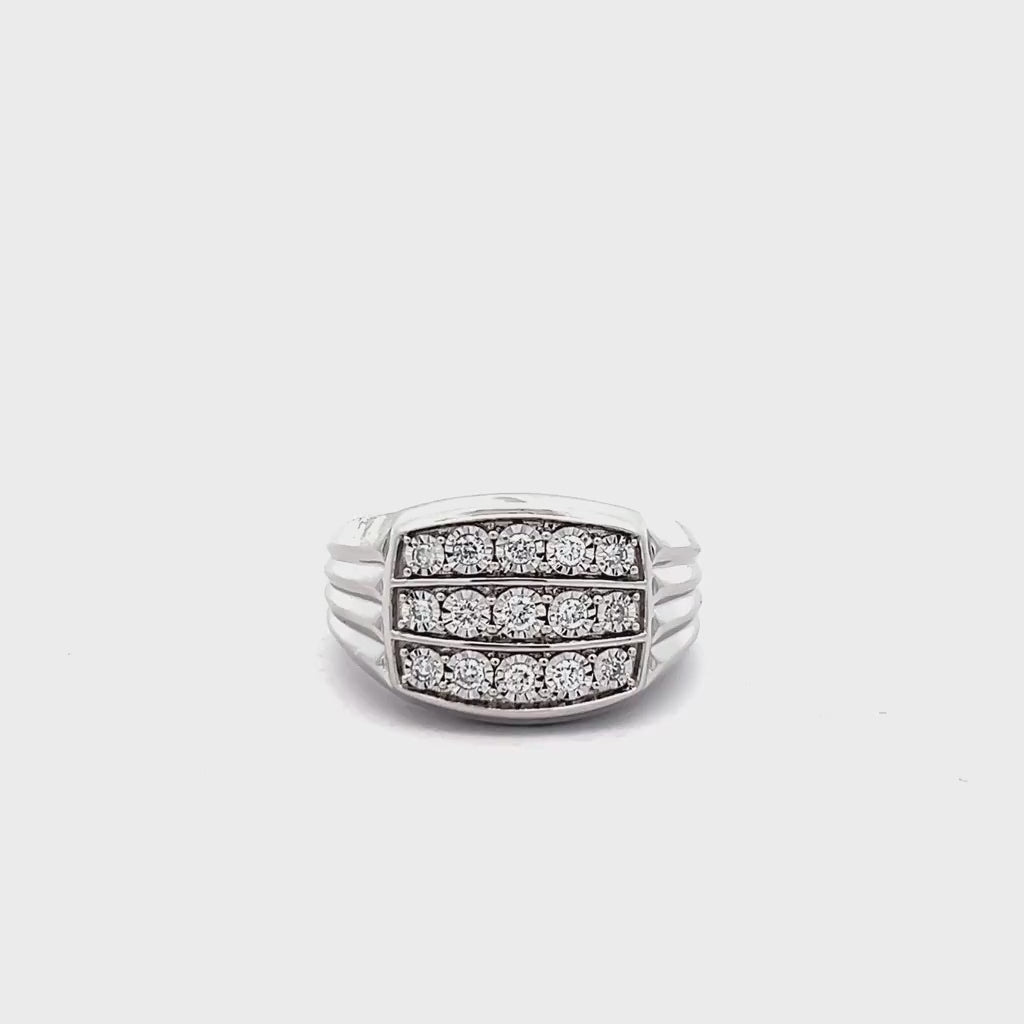 Men's Three-Row Lab Grown Diamond Statement Ring in Sterling Silver (1/3 ct. tw.)