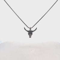 Men's Bull Pendant with Black Spinel in in Oxidized Sterling Silver