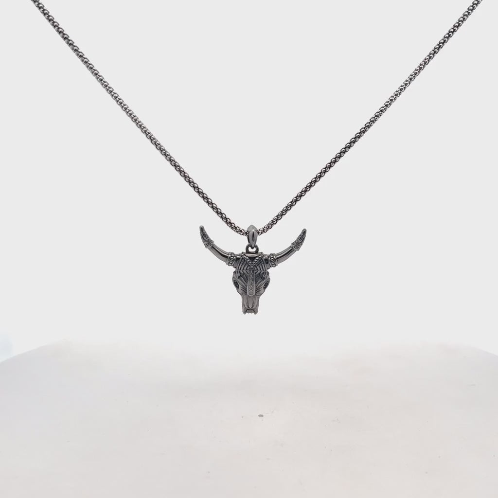 Men's Bull Pendant with Black Spinel in in Oxidized Sterling Silver
