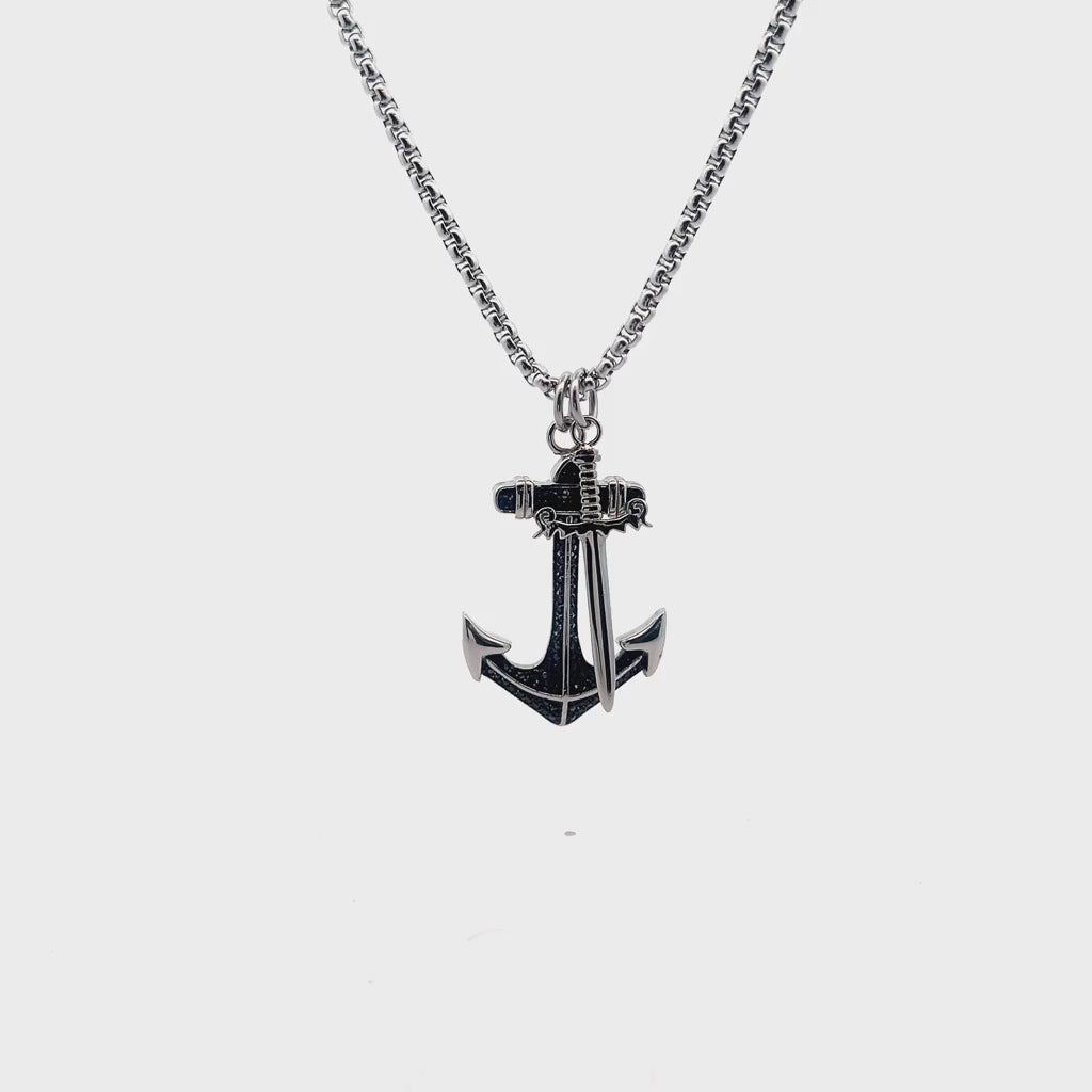 Anchor and Sword Pendant in Black Cubic Zirconia Stainless Steel