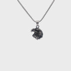 Eagle Head Pendant with Black Agate in Antique Finish Stainless Steel