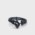 Anchor Bracelet in Braided Black Leather and Black Ion-Plated Stainless Steel