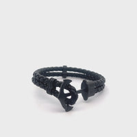 Anchor Bracelet in Braided Black Leather and Black Ion-Plated Stainless Steel