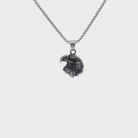 Eagle Head Pendant with Black Agate in Antique Finish Stainless Steel