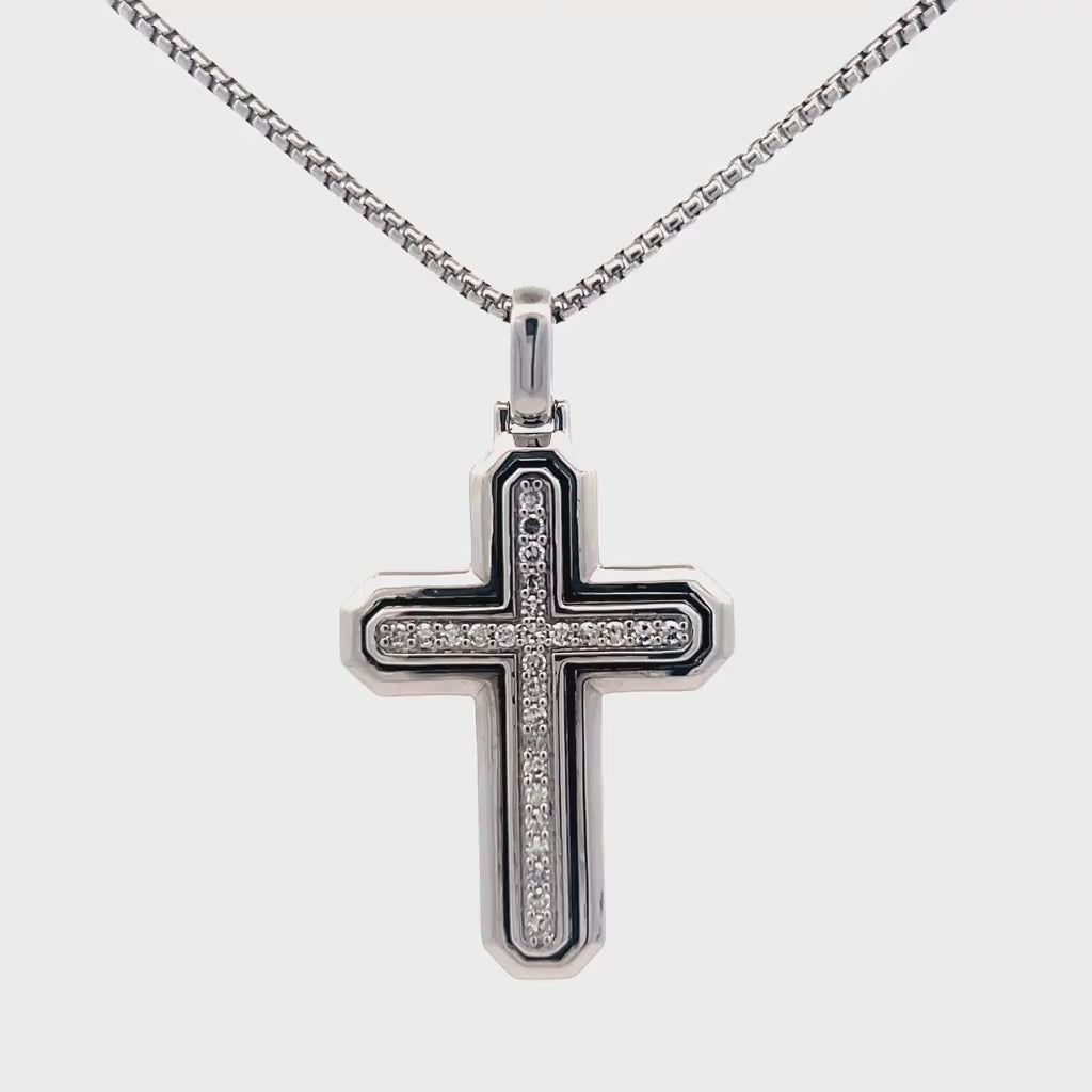 Men's Lab Grown Diamond Cross Pendant in Sterling Silver (1/2 ct. tw.)