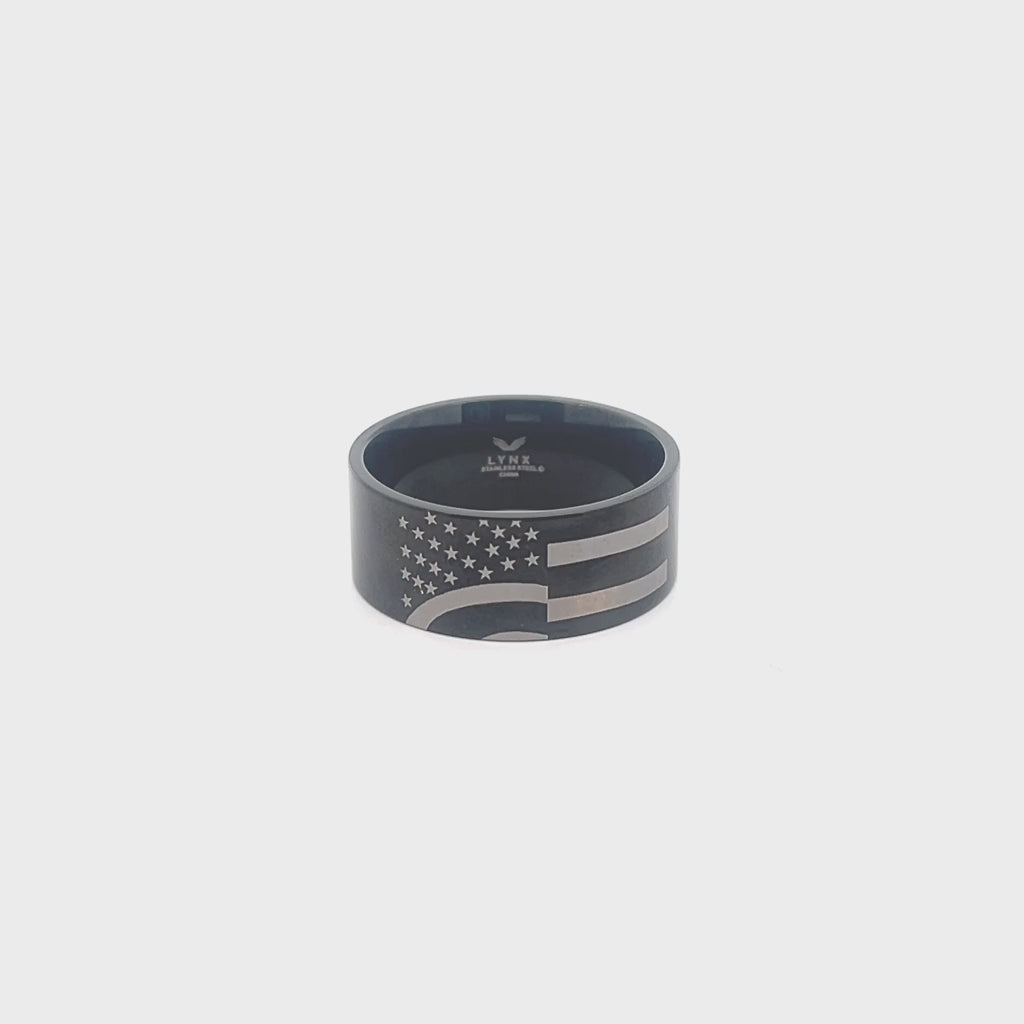 American Flag Band in Black Ion-Plated Stainless Steel