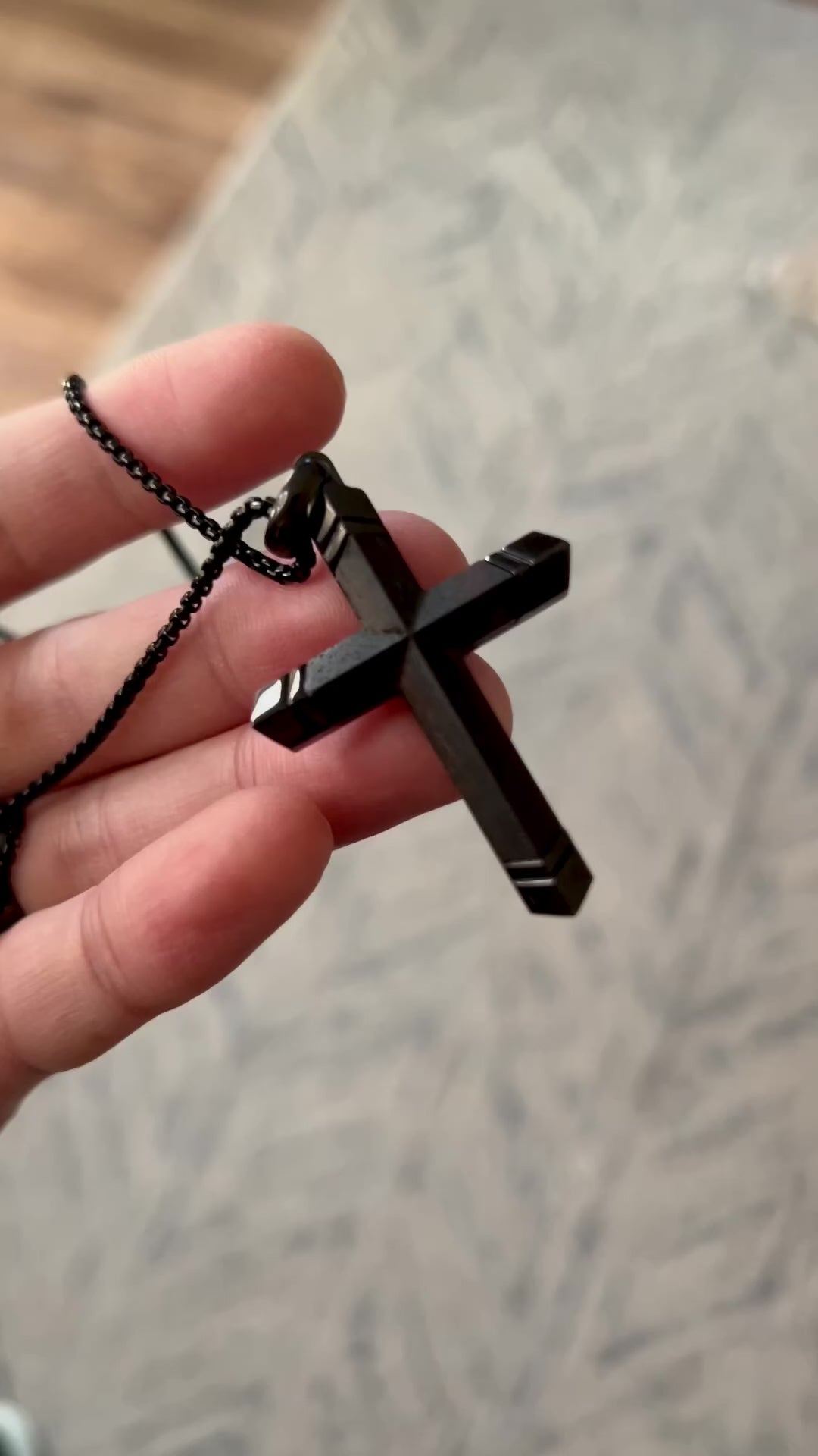Men's Ebony Wood Cross Pendant in Black Ion-Plated Stainless Steel