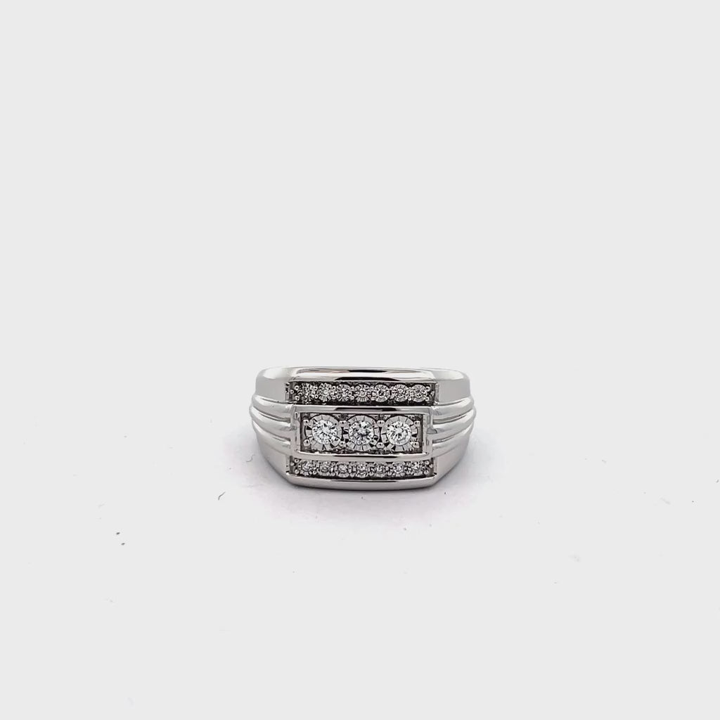 Men's Three-Row Lab Grown Diamond Band in Sterling Silver (1/4 ct. tw.)