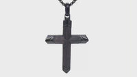 Men's Ebony Wood Cross Pendant in Black Ion-Plated Stainless Steel