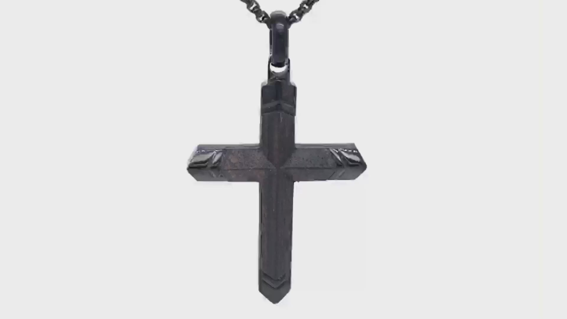 Men's Ebony Wood Cross Pendant in Black Ion-Plated Stainless Steel