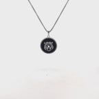 Men’s Black Agate Tiger Medallion Pendant in Stainless Steel