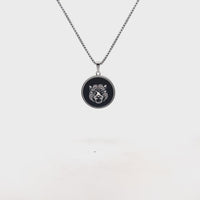 Men’s Black Agate Tiger Medallion Pendant in Stainless Steel