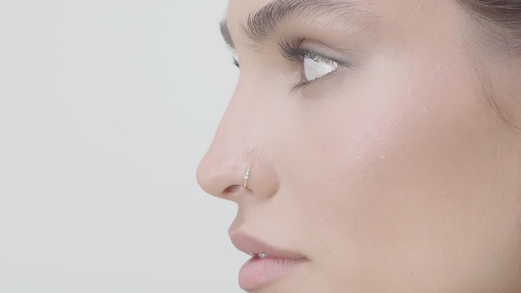 14K Gold Three-Stone 0.025 Carat Lab Grown Diamond Nose Hoop - 20G