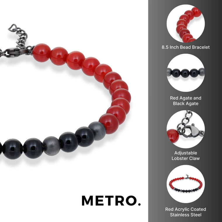 Beaded Bracelet in Red Acrylic Coated Stainless Steel