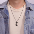 Anchor and Sword Pendant in Black Cubic Zirconia Stainless Steel