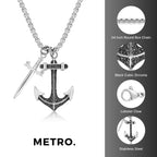Anchor and Sword Pendant in Black Cubic Zirconia Stainless Steel
