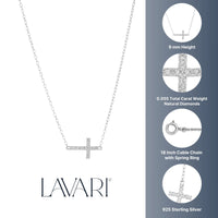 0.055 cttw Diamond Side Cross Pendant Necklace in Sterling Silver