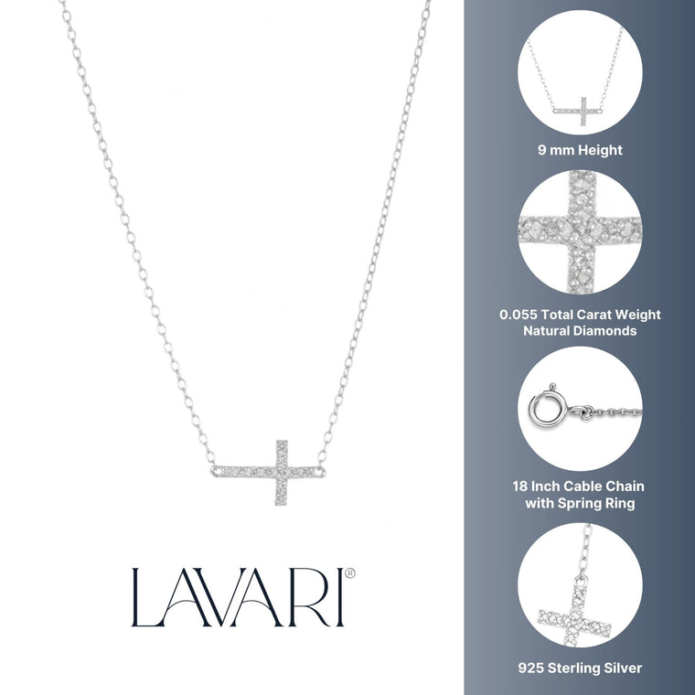 0.055 cttw Diamond Side Cross Pendant Necklace in Sterling Silver