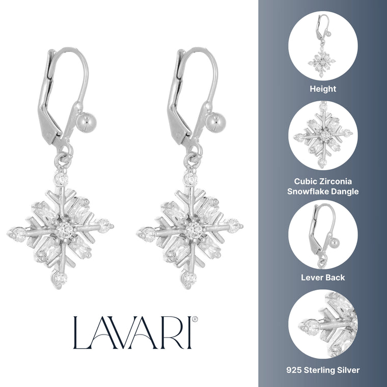 Cubic Zirconia Snowflake Leaverback Earring in Sterling Silver