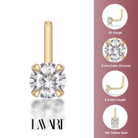 14K L-Shaped Cubic Zirconia Nose Ring - 20G