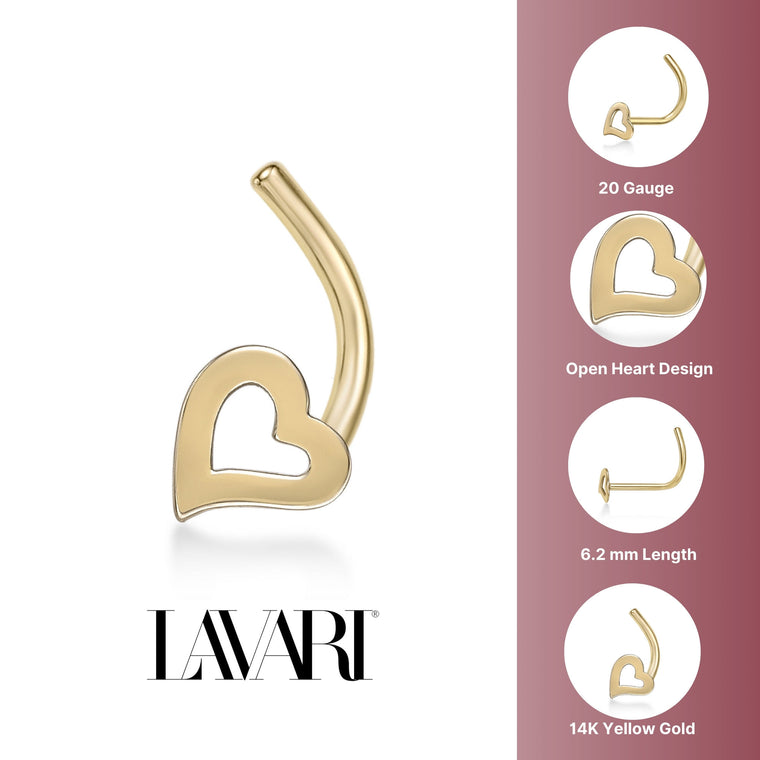 14K Heart Curved Nose Ring - 20G