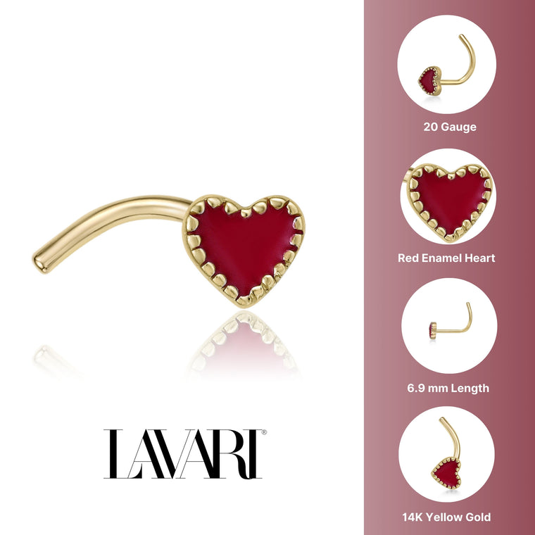 14K Heart Curved Nose Ring - 20G