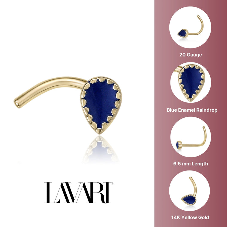 14K Teardrop Curved Nose Ring - 20G
