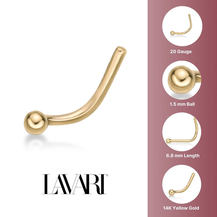 14K Screw Ball Nose Ring - 20G