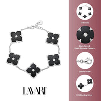 Black Onyx and Cubic Zirconia Flower Bracelet in Sterling Silver