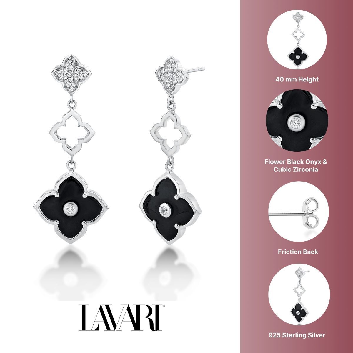 Flora Grand Triple Flower Cubic Zirconia Drop Earrings