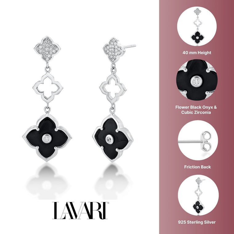 Flora Grand Triple Flower Cubic Zirconia Drop Earrings