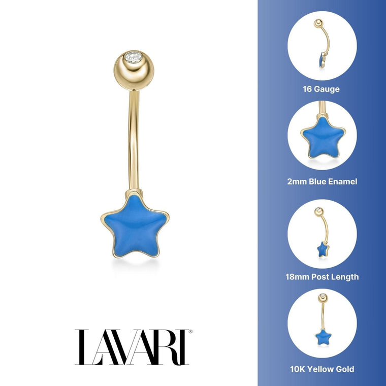 Blue Star Enamel Belly Ring - 16G