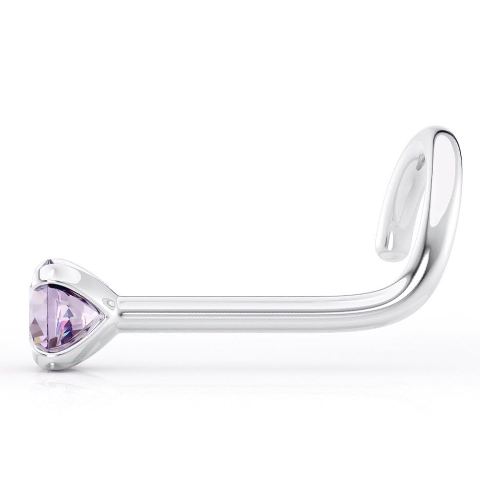 14K Violet Swarovski Curved Nose Ring - 20G