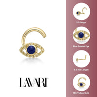 10K Gold Screw Evil Eye Nose Ring - 20G