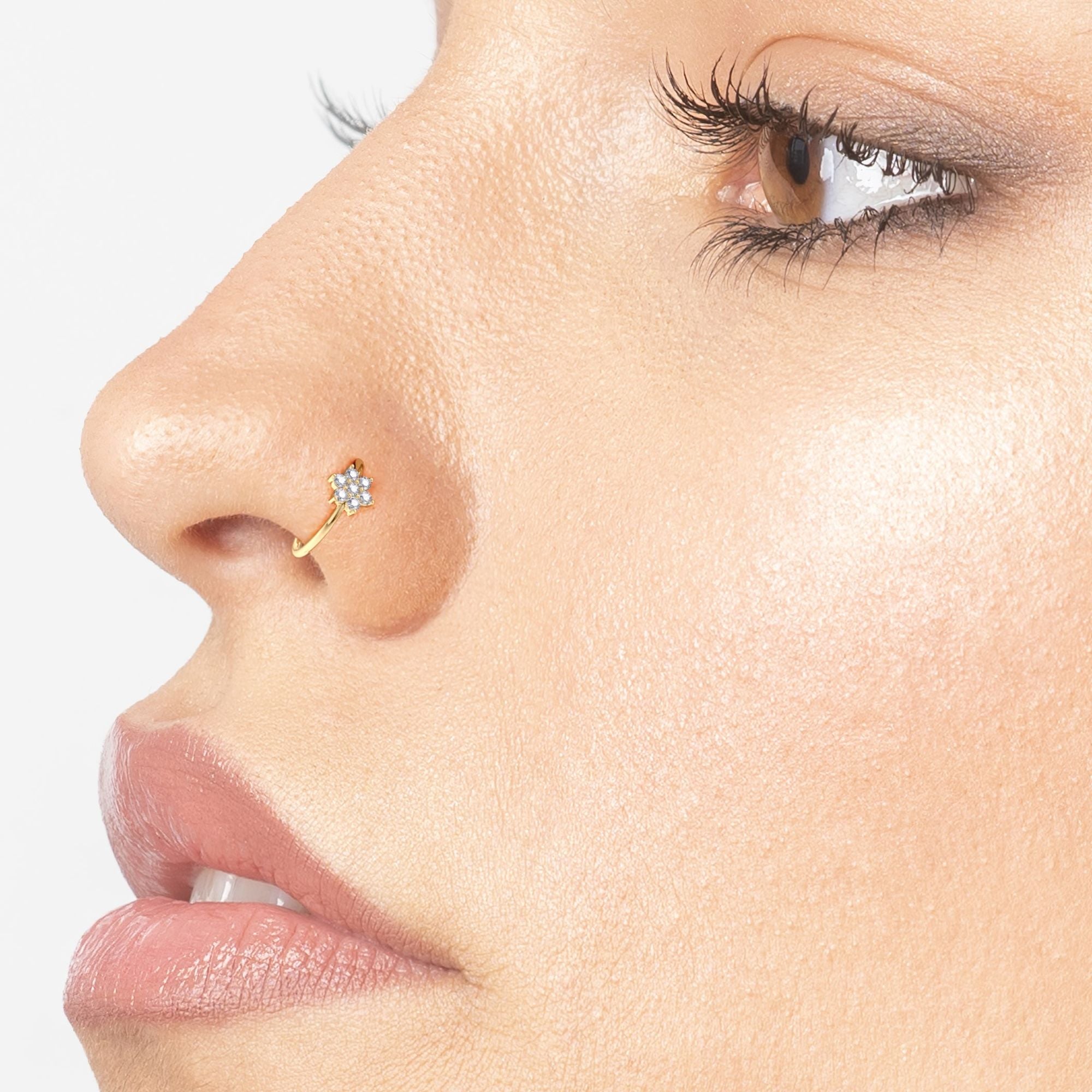 14K FlowerOpen Hoop Nose Ring - 22G