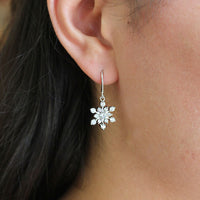 Cubic Zirconia Snowflake Fishhook Earring in Sterling Silver